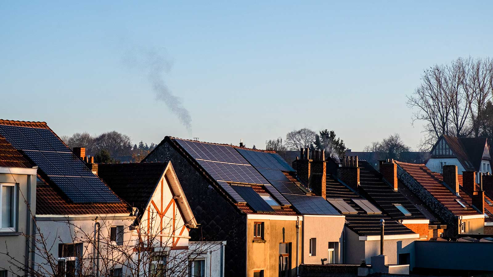 Rows of houses with rooftop solar panels